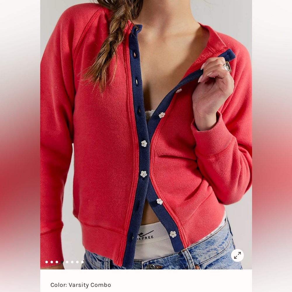 NWT Free People Red Varsity Combo Cardigan
